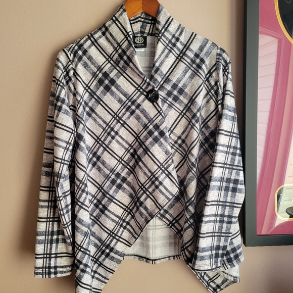 bobeau Sweaters - Bobeau Gray/Black Winter Fleece Cardigan Wrap Size S/P USA Made Button